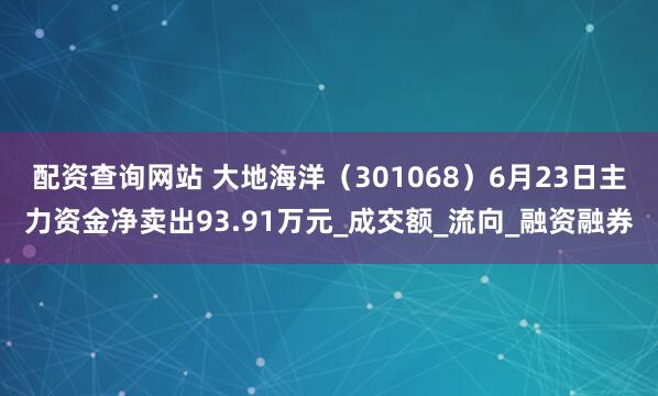 配资查询网站 大地海洋（301068）6月23日主力资金净卖出93.91万元_成交额_流向_融资融券